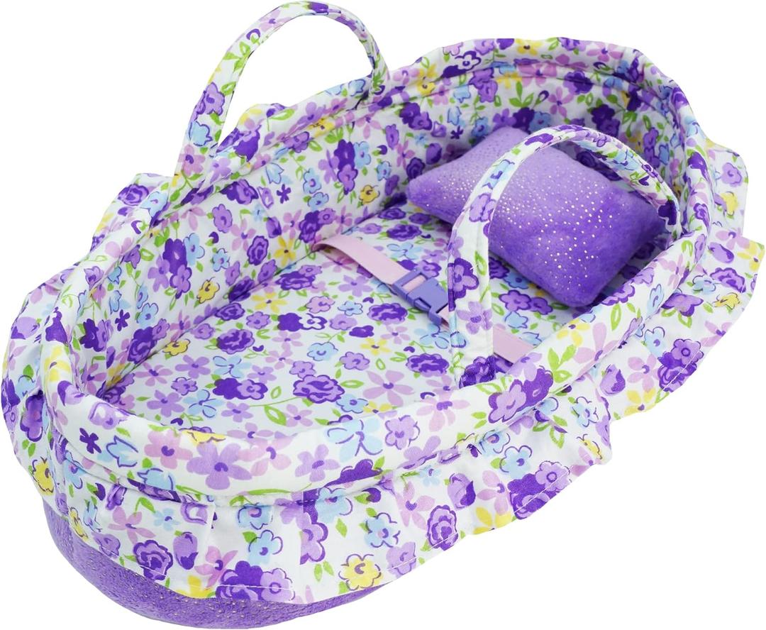 June Garden Cozy Dream Doll Bassinet - Baby Doll Portable Carrier - Fits for American Girl Dolls up to 14" - Soft Pillow & Safety Buckle Included - Purple