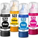 T522 522 Ink Refill Bottles(4-Pack) Compatible Replacements for 522 Ink Refill Bottles for Ecotank ET-2800 ET-2803 ET-2720 ET-4800 ET-2400 ET-4810 ET-2840 Printer (522 black cyan magenta yellow)