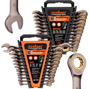 HORUSDY 24-Piece Ratcheting Wrench Set | Metric and SAE | Ratchet Combination Wrenches Set with Organizer | 72-Teeth | Chrome Vanadium Steel | 8-19 mm & 1/4 to 7/8