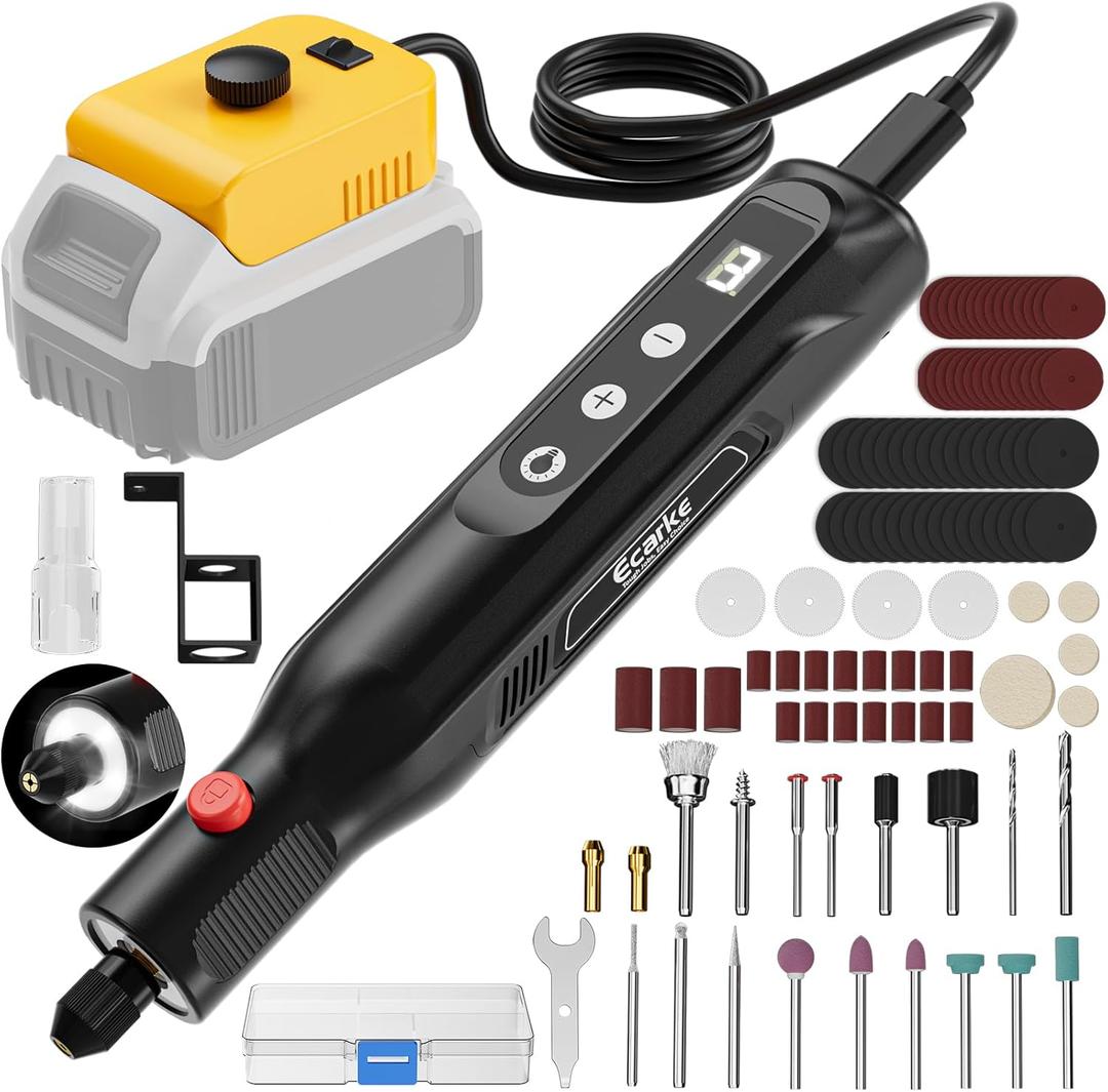 Ecarke Cordless Rotary Tool Kit Compatible with Dewalt 20V Battery, 25000RPM 5-Speed & 108 Accessories, Dog Nail Grinder with LED Light for DIY Crafts, Sanding, Engraving, Polishing, Tool Only