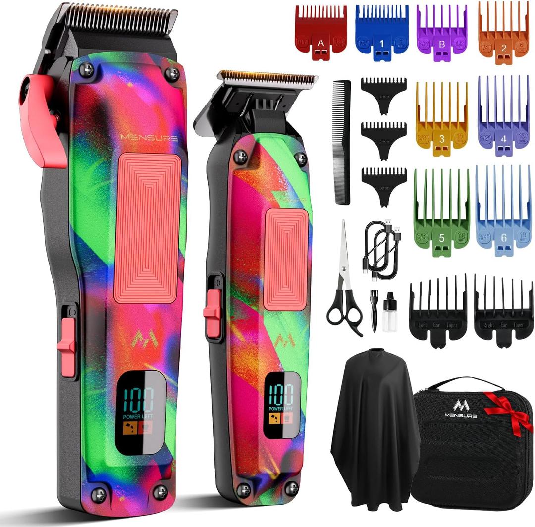 Mensure Professional Hair Clippers for Men, 7500RPM Metal Barber Clippers with Graffiti Design, Zero-Gapped Adjustable Blade, Cordless Clippers Kit with Color Guide Combs & Storage Bag