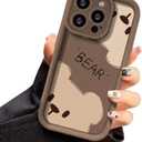 Jusy Compatible with iPhone 15 Pro Case, Cute Bear Pattern Soft Gel Rubber TPU Case, Full Camera Protection & Edge Lips Strengthen Shockproof Cover for Women Men, Brown