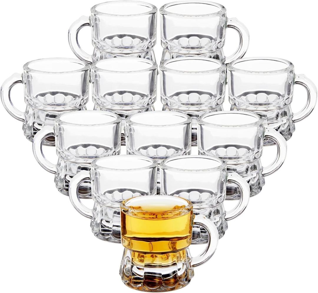 Okuna Outpost 12 Pack 1 Oz Mini Beer Mug Shot Glasses with Handles - Mini Mug Shot Glasses for Party, & Birthday (1.57 x 1.9 In)