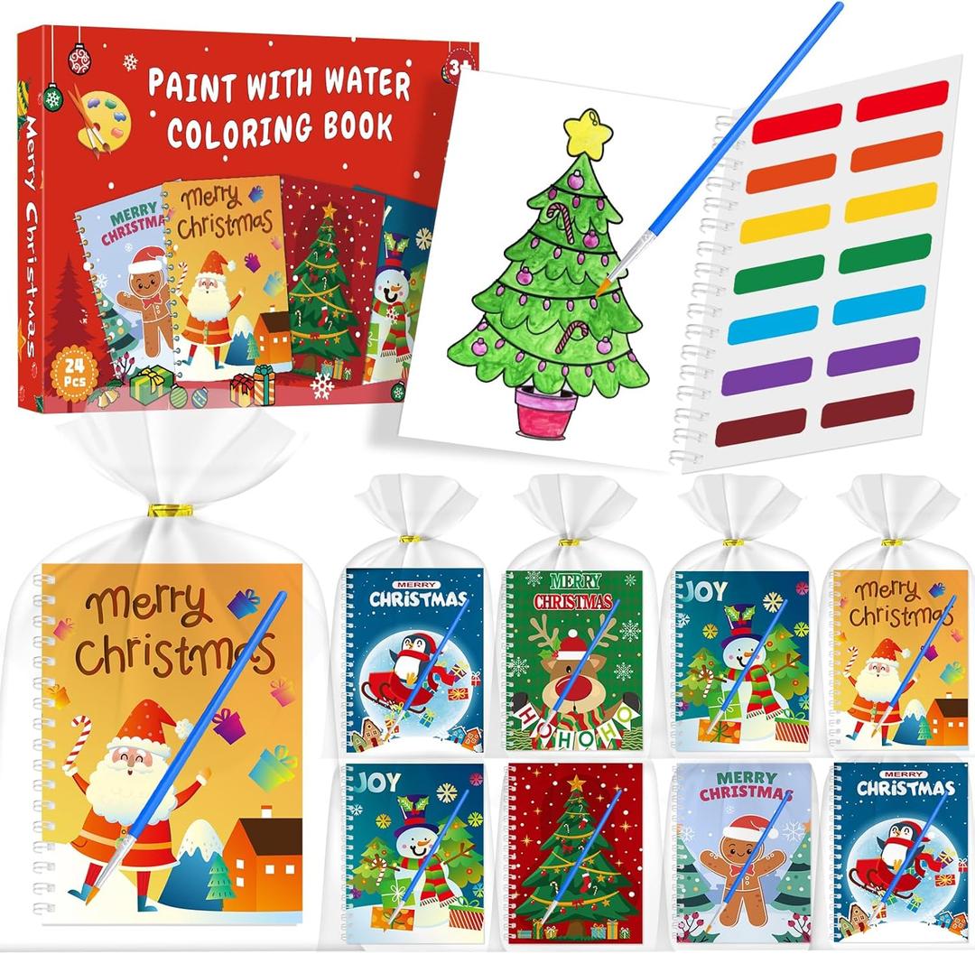 iRugosa hapfyer 24 Pack Water Coloring Book Christmas Party Favors for Kids, Mini Coloring Books Bulk for Kids Christmas Goodie Bag Stuffers Classroom Gifts Prizes