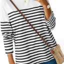 LilyCoco Womens Oversized Striped Shirt Color Block Crewneck Long Sleeve T Shirt White X-Large (XL)