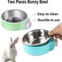 Rabbit Bowls Set, Big Pet Bunny Food Bowls Small Animals Cage Bowl and Stainless Steel Hanging Water Food Feeder Bowls for Big Bunny Food Dish (2 PCS)