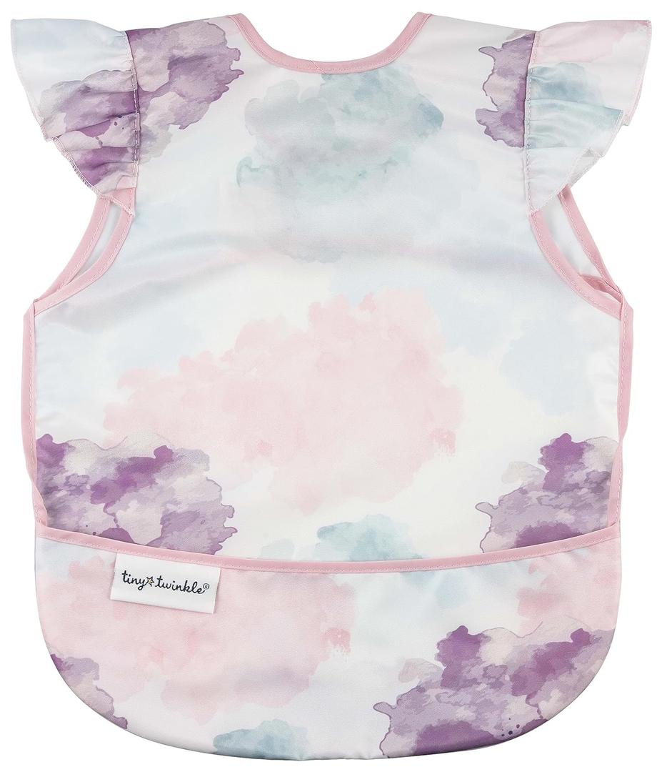 Tiny Twinkle Mess Proof Baby Bib for Girls | Waterproof Toddler Bib for Eating | Baby Apron for Feeding | Machine Washable | Perfect Shower Gift (Cotton Candy, 624M)