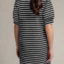 BLENCOT Women's Casual Polo V Neck T Shirt Striped Dress Summer Puff Short Sleeve MIdi Dresses (S)