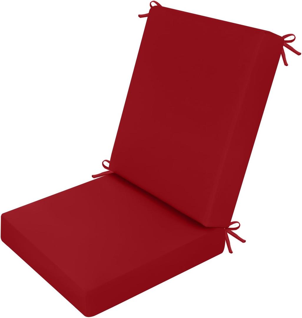 idee-home Outdoor Dining Chair Cushion, Patio Seat Cushion High Back Waterproof Seat Pads with Removable Cover, Indoor Chair Pads Deep, Red