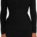 Women's Sexy Long Sleeve Crew Neck Bodycon Ruched Mini Club Party Dress Medium, Black 