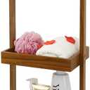 Utoplike Teak Shower Caddy Corner, 3 Tier Standing Shower Organizer Shelf with Handle, Wood Bathroom Stand Up Caddy Basket for Shampoo, Rack for Inside Shower, Bath, Office, Kitchen Desktop