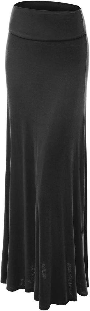 Lock and Love Women's Casual High Waist Solid/Tie Dye Fold Over Flowy Long Maxi Skirt (Medium, Wb670_black)