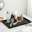 16 x 11 Inches Extra Large Solid Wood Serving Tray for Tea Coffee Table Snack Food Meals Serving Plate Kitchen Party Bar Breakfast Server with Raised Edges Black Wooden Decorative Ottoman Tray