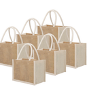 Reginary 16 Pcs Jute Tote Gift Bags Natural Burlap Grocery Shopping Bag Beach Tote with Handle for Bridesmaid Wedding Travel (Whit Trim)