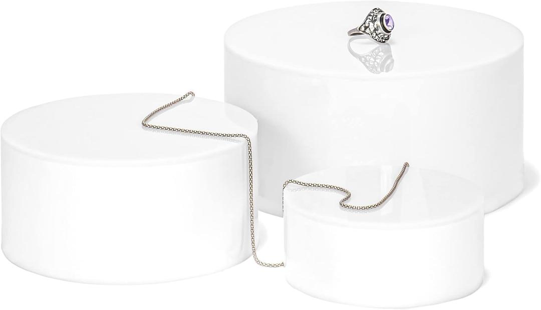 Red Co. Set of 3 Sizes (6", 5", 4") Acrylic Round Cylinder Display Nesting Riser Stands with Hollow Bottoms, Glossy White