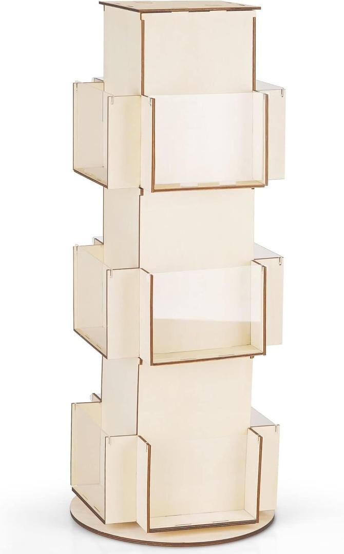 Natheeph Rotating Wooden Display Rack with Two Card Sticker for Greeting Card Vendor Coffee Bag 3 Tier Tabletop Display Stand