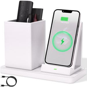 Desk Organizer with Phone Holder,White Multi-Functional Pencil Holder for Desk, Desk Organizers and Accessories for Office Art Supplies,Desk Phone Stand Charger for Desktop/Counter