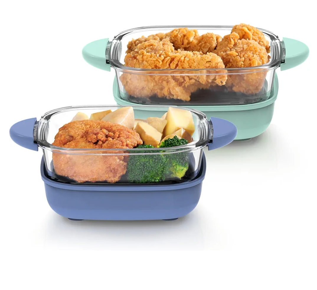 6-Cup Tempered Glass Container 2 PACK, Compatible with Ninja Crispi 4-in-1 Portable Cooking System, Microwave, Freezer and Dishwasher Safe, PFAS Free Glass Cooking Surface