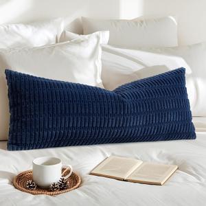 OTOSTAR Corduroy Decorative Lumbar Throw Pillow Cover 14x36 Inch Super Soft Boho Striped Rectangle Pillow Covers Case Modern Cushion Covers for Sofa Couch Bedroom Car Decor, Navy Blue