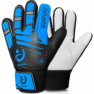 Jalunth Soccer Goalie Goalkeeper Gloves Kids Youth Goal Keeper Field Player Gloves Boys Girls Training Grip Glove Age 7-8 Years Old with Upgraded Anti-Skid Latex Palm Blue Black Size 6