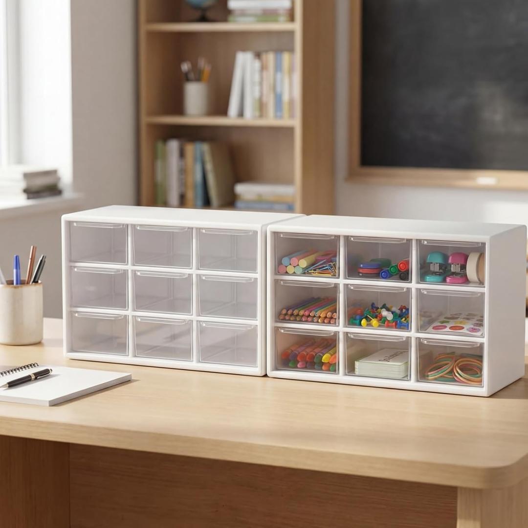 SiliFine 2 Pcs Small Teacher Toolbox Organizer for Classroom Organization for Teachers Desk Organizer with Drawers Clear Teacher Storage Box for Back to School Classroom Teachers Supplies Storage