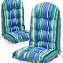 Adirondack Chair Cushion, High Back Patio Cushions with Adjustable Ties, 48.8x20.4x4.3, Waterproof Tufted Pillow, Fade Resistant Seat Rocking Chair Cushion for Indoor/Outdoor, Stripe Blue, 2
