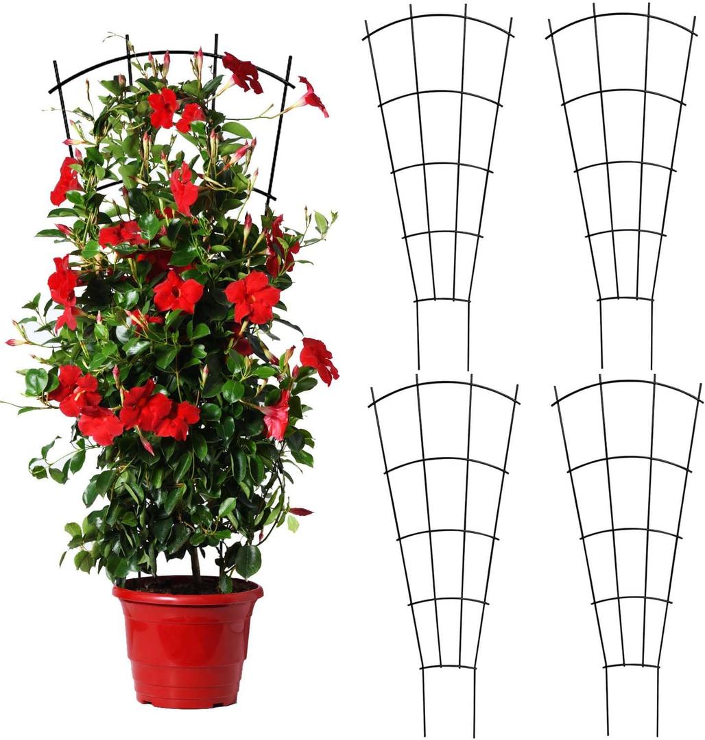 Mklsit 4 Pack 32'' Indoor Plant Trellis for Potted Plants, Metal Garden Trellis for Climbing Plants Outdoor, Black Coated Flower Pot Trellis for Climbing Plants Houseplants Vine Ivy