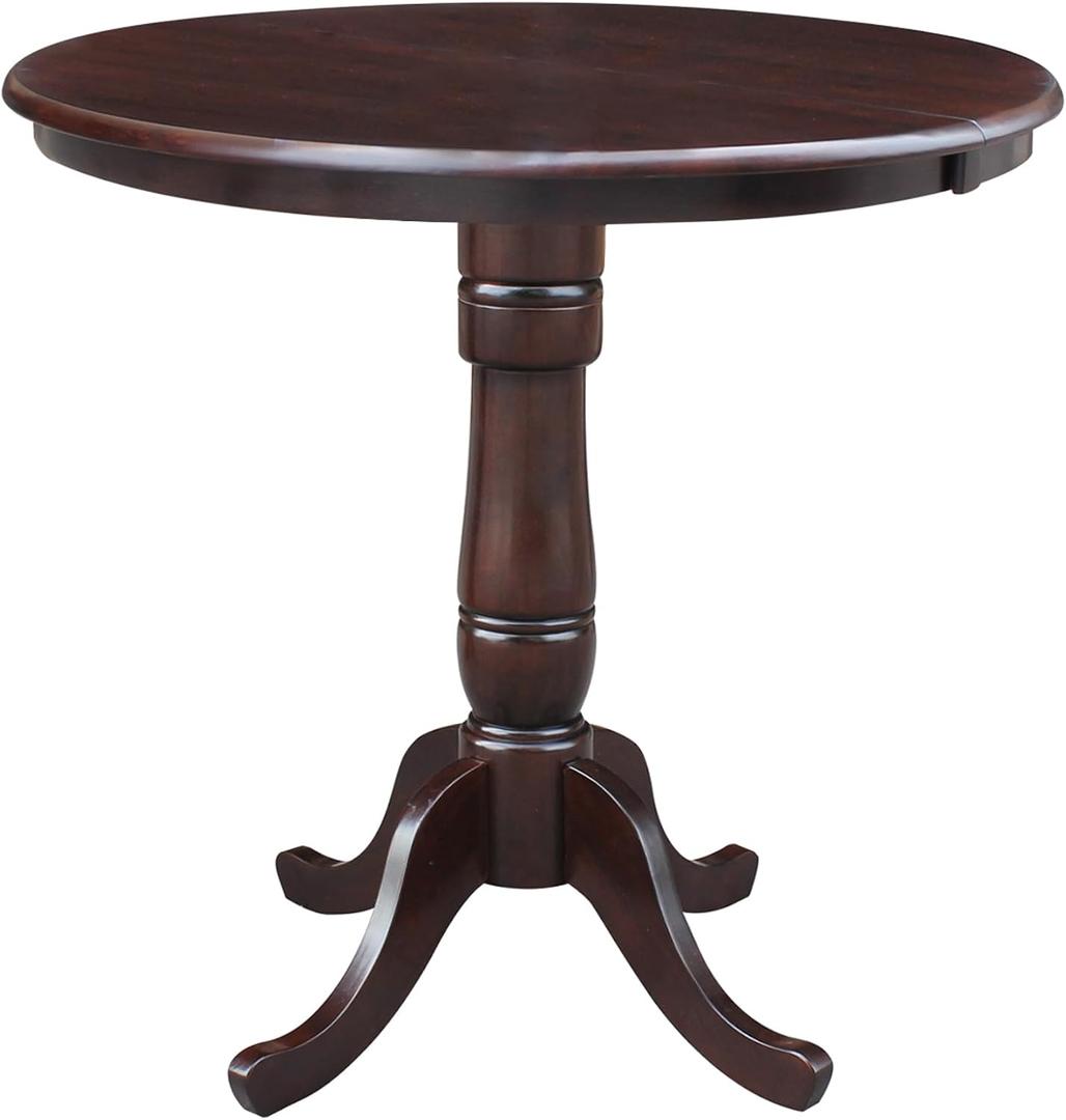 International Concepts 36-Inch Round Top Pedestal Table with 12-Inch Leaf, 36-Inch Counter Height, Rich Mocha