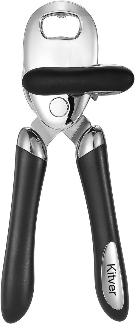 3 x Multi-function Manual Can Opener Bottle Opener, Oversized Hand-held Easy Rotary Knob, Safe Cut Can Opener with Non-Slip Handle, Smoother Cut Sharp Blade for Seniors Kitchen Tool, Black