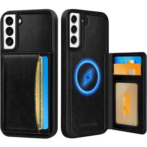 for Samsung Galaxy S21 Case with Wallet - Fits 4 Card Slots, Compatible with MagSafe for Women Men Durable PU Leather Credit Card Holder Kickstand Phone Cover for Samsung S21, Black