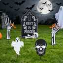 hogardeck Halloween Decorations Outdoor, 5 Pcs Metal Decorative Garden Stakes with Skulls Head, Hands & White Ghosts for Halloween Decor, Tombstone Yard Signs for Outside Garden Lawn Patio Porch (Hgmd-2173)