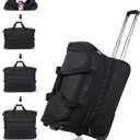 Hanke Large Expandable checked Luggage Suitcases with Wheels Foldable Duffle Bag for Travel suitcase for Women Men Garment BagBlack (22 Inch)