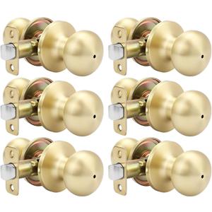 Goldenwarm Gold Interior Door Knobs, Bedroom Door Knob, Door Knobs Interior Bulk, Brushed Gold Privacy Door Knob for Bedroom or Bathroom(6 Pack)