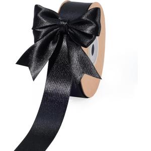 LaRibbons Black Satin Ribbon 1 Inch 50 Yards Luxury Double Faced Red Silk Ribbon for Flower Bouquet Crafts Gift Wrapping Bow Christmas Decoration