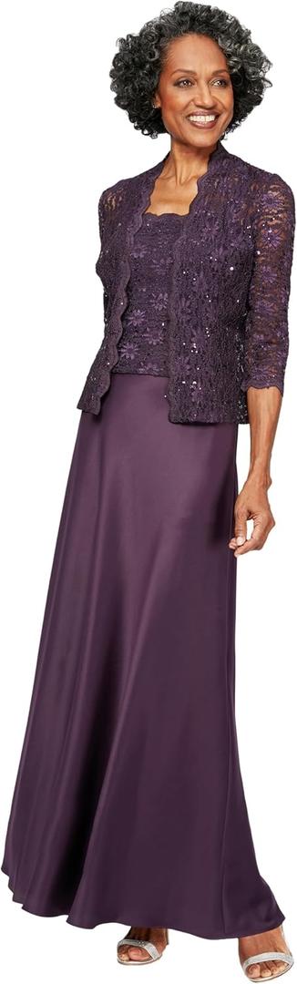 Alex Evenings womens Two Piece Mother of the Bride Dress With Lace Jacket (Petite and Regular Sizes) (14, Eggplant)