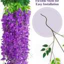 NiHome 48PCS Artificial Wisteria Hanging Flowers, 3.6ft Long Flexible Stems, Easy to Hang for Wedding, Party, Home, Office Decor, Indoor Outdoor Backdrops, Centerpieces, DIY Arrangements (Purple)