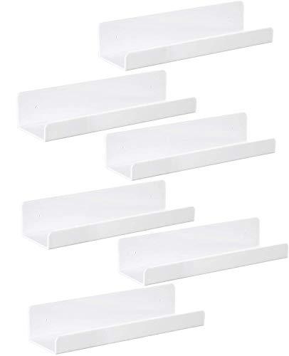 IEEK 2 PCS White Acrylic Floating Shelves Display Ledge,Wall Mounted Nursery Kids Bookshelf,15 Inch Bathroom Wall Shelf and Storage Rack,5mm Thick U Shelf