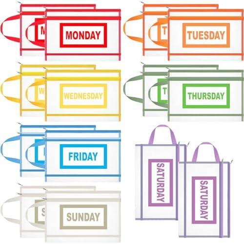 Trandraft 14 Pack Packing Cubes for Kids and Baby Days of Week Packing Cubes with Labels Clear Zippered Storage Bag for Kids Travel