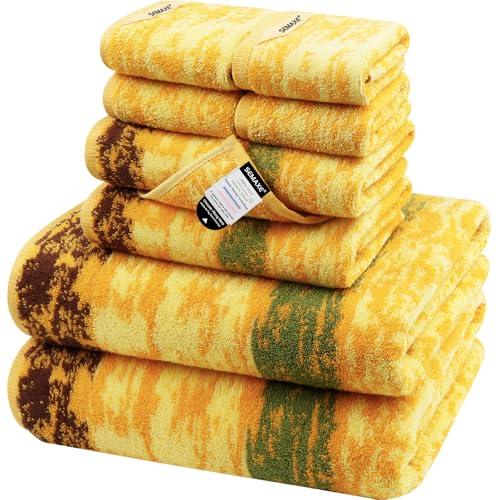 SEMAXE Bath Towel Set, 100% Cotton Bathroom Towels with Hanging Loops and Nano-Bio Lifecycle Labels, Include 2 Bath Towels, 2 Hand Towels, 4 Washcloths, Colorful Towel - Multi Colored