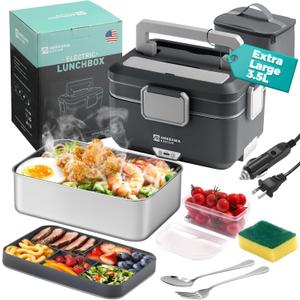Annie & Mia Design Electric Lunch Box for Adults, 90w 3.5L 2-Layer Portable Food Warmer, Dual Mode 2.5L + 1 L Heated Lunch Box for Adults, Home/Car/Office/Truck Use