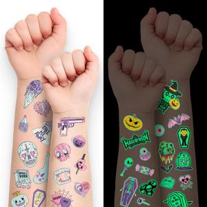 5 x X-Protector Halloween Tattoos for Kids - Giant Pack of Temporary Tattoos - Fake Halloween Tattoos Gifts - Glow in the Dark Spooky Party Favors - Bulk Halloween Goody Bag Fillers!