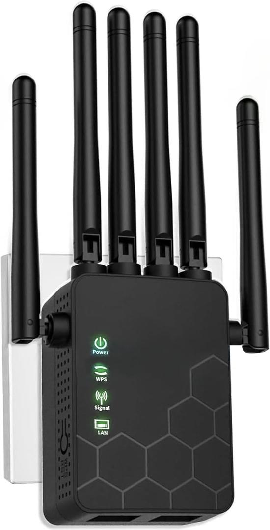 WiFi Extenders Signal Booster for Home Long Range Up to 11000 sq.ft for 35+ Devices,Internet Extender WiFi Booster, Long Range WiFi Extender,with 6 Antennas 360 Full Coverage Ethernet Port (Black)