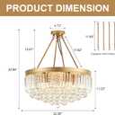 9-Light Gold Crystal Chandelier Contemporary 22'' Modern Semi Flush Mount Crystal Hanging Light Sparkling Decoration for Bedroom Entryway Living Dining Room Kitchen Island Hallway, Diameter 22"