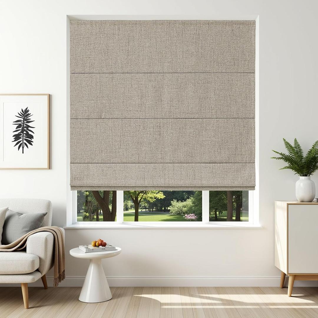 Joydeco Cordless Roman Shades, Linen Window Blinds, 30" W×75" H, Linen