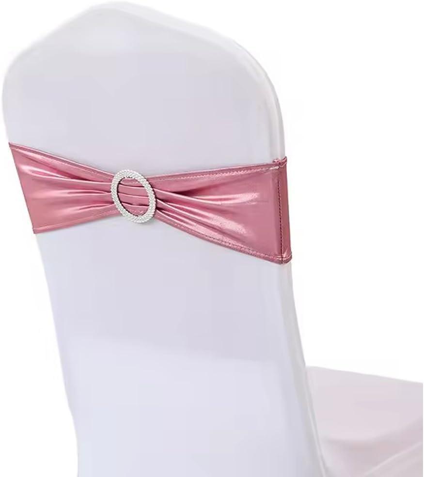 Tvoip 10PCS Chair Cover Stretch Band with Buckle Slider Sashes Bow Wedding Banquet Chair Decoration (Metallic Pink)