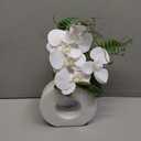 Briful Orchid Artificial Flowers 16.1'' White Orchid Silk Flowers with Ceramic Vase Faux Orchid Arrangement for Home Office Table Centerpiece Indoor Decoration
