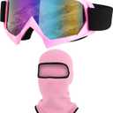 Ski Goggles, Snowboard Motorcycle Goggles with Ski Mask Balaclava Face Mask for Men Women Skiing,Motorcycle & Riding (Light Pink)