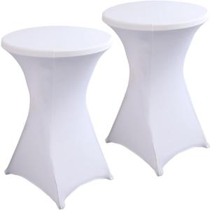 2 Pack 32x43 Inch White Spandex Cocktail Table Covers, Fitted Round Cocktail Tablecloth, Stretch Highboy Table Cover Cloth for Wedding, Party, Banquet, Event