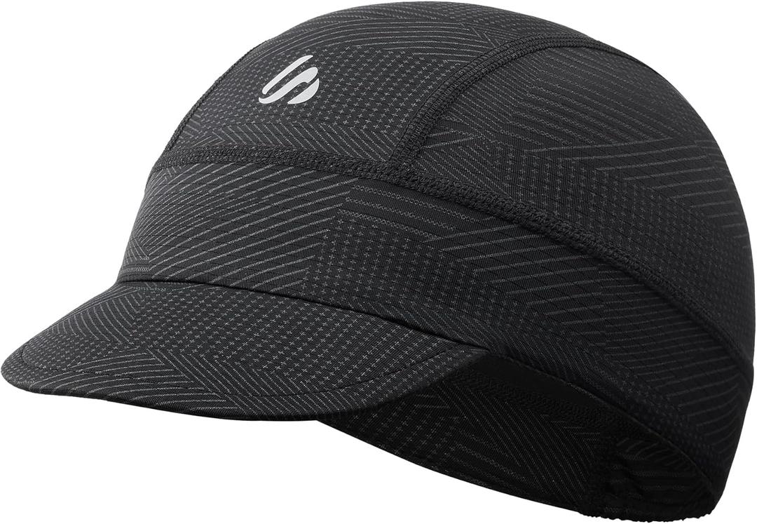 SAITAG Cycling Cap, Bike Skull Cap Helmet Liner with Sun Visor, Sun Protection Running Hat for Men Women Under Helmet Black