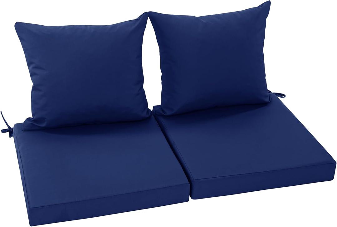 Outdoor Chair Cushions Set of 2, Waterproof Backrest and Deep Seat Cushion Set for Patio Furniture, Outdoor Replacement Cushions with Removable Cover, 22 x 22 Inch, Navy